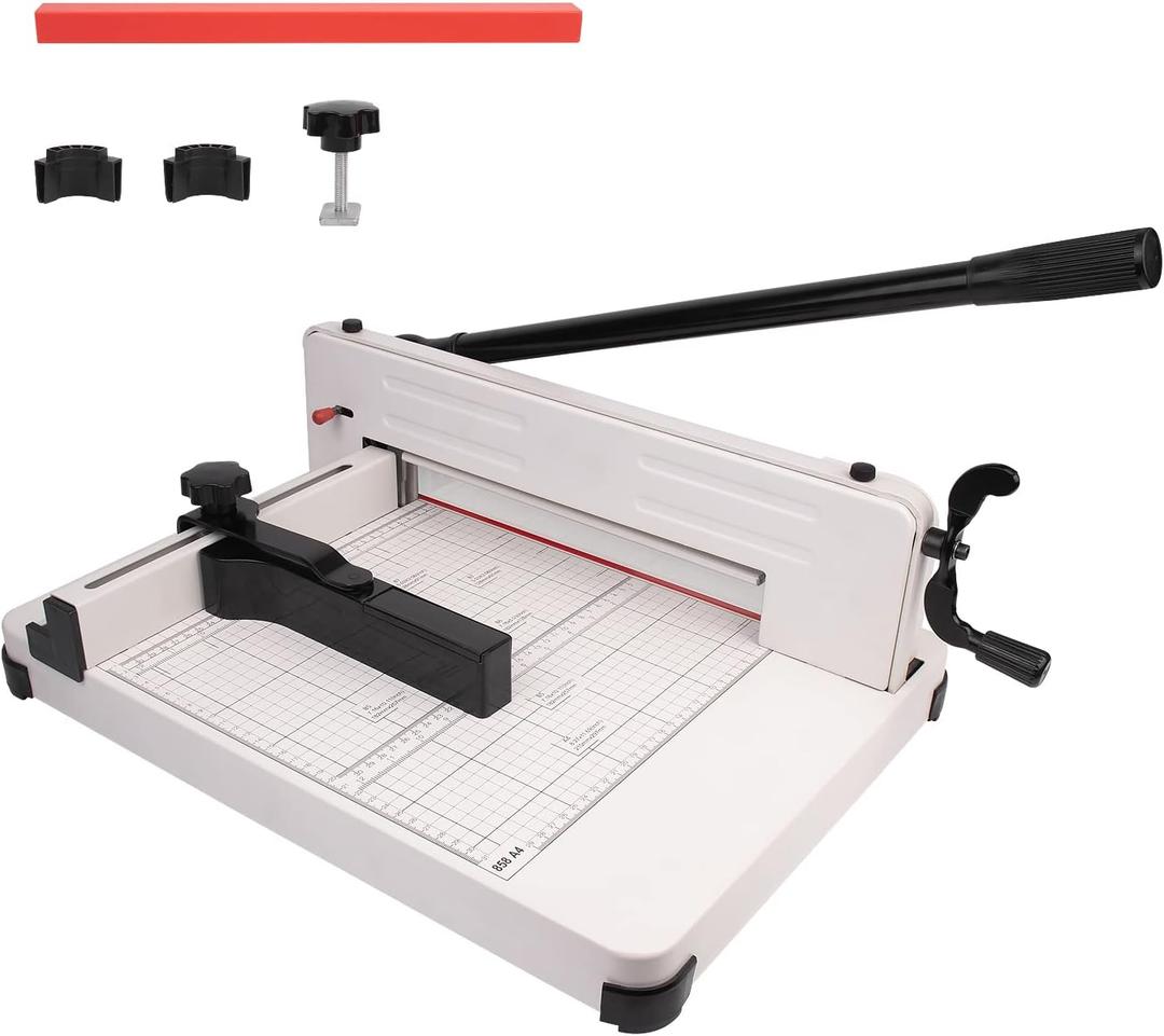 A4 Paper Cutter Professional Guillotine Trimmer - Heavy Duty Paper Cutting Craft Machine with 380 Sheet 2.85oz Paper Capacity, Additional 1 Red Knife Pad, 2 Rubber Feet and 1 Set of Positioning Screws