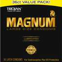 TROJAN Magnum Lubricated Large Condoms, Comfortable and Smooth Lubricated, Americas Number One Condom, 36 Count Pack