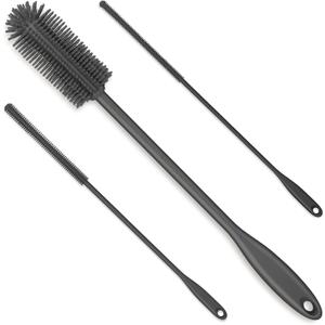 3-in-1 Silicone Bottle Brush and Straw Cleaning Brush Set, Water Bottle Cleaner for Narrow Neck Containers, Tumblers, Flask, Vase and Glassware (Charcoal)