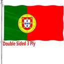 Portugal Flag 3x5 Foot Double Sided Portuguese Flag for Outdoor Car Wall Heavy Duty 3 Ply 210D Polyester Portugal National Flag Banner with Durable Canvas Header and 2 Brass Grommets
