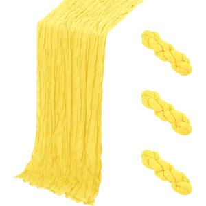 3 Pack Lemon Yellow Cheesecloth Table Runner, 17 x 108 Inch, Gauze Cheese Cloth Table Runner Rustic Sheer Runner for Wedding Birthday Party Baby Shower Table Decor(Lemon Yellow)