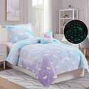Wink Deer Twin Comforter Set for Girls-3 Pieces Unicorn Glow in the Dark Twin Bedding Sets for Kids,1 Comforter,1 Sham and 1 Decor Pillow