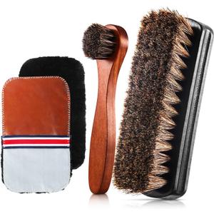 4 Pcs Horsehair Shine Shoes Brush Kit Polish Dauber Applicators Cleaning Leather Shoes Boots Care Brushes Suede Cleaner Brush with Microfiber Shoe Gloves(4 Pcs Style D)