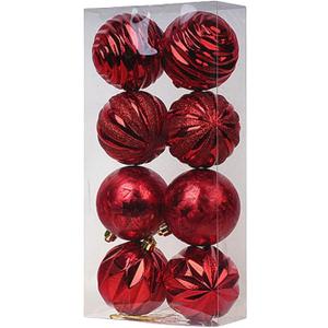 8pcs Christmas Baubles Set 8CM Christmas Tree Hanging Ornaments Christmas Ball Ornaments Decorations Christmas Balls Pendants for Xmas Spring Festivals New Year Party Supplies - Red