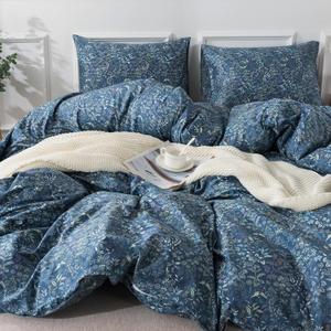 HoneiLife Duvet Cover Queen Size - 100% Cotton Comforter Cover Floral Duvet Cover Sets, Breathable Bedlinen Set with Zipper Closure & Corner Ties,3-pcs Wildflower Comforter Cover Sets (Queen/Full-90"x 90")