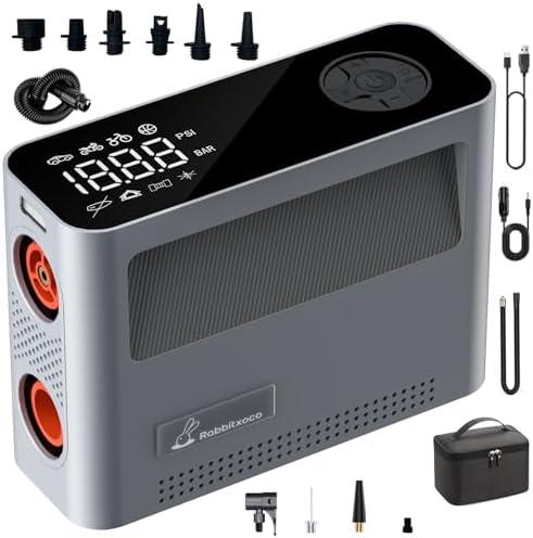 RABBITXOCO Paddle Board Pump 10 Pump Modes SUP Air Pump 500L Airflow/min Tire Inflator Portable Air Compressor 4X Speeds Electric Air Pump Suitable All Model Tires, Tents, SUP, Air Mattess, Kayak, Silver