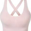 Nabawa Sports Bra for Women Unpadded Medium Support Criss Cross Back Strappy Sports Bras Seamless High Impact Yoga Workout Bra Gym Activewear Top, Pink ,Medium