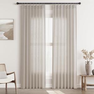 Apricot Pinch Pleat Linen Curtains 84 Inch Length 2 Panels Set for Bedroom Dinging Room Semi Sheer Boho Farmhouse Neutral Window Curtains 84 Inches Long for Living Room Nursery 40x84