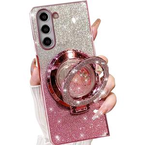Changjia for Samsung Galaxy Z Fold 7 Glitter Kickstand Case,Cute Luxury Bling Sparkly with Liquid Flowing Ring Stand Soft TPU Bumper Shockproof Women Girls Protective Case for Galaxy Z Fold 7 5G, Pink
