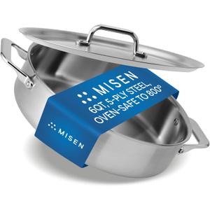Misen 5-Ply Stainless Steel 6QT Rondeau Wide, Flat Cooking Surface - Even Heating, Perfect Searing - Durable, Versatile Cookware Oven-Safe to 800F, Induction Compatible