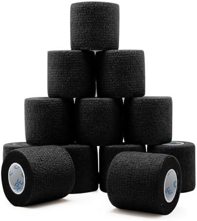 OK TAPE 12 Rolls Self Adhesive Bandage Wrap, Elastic Athletic Tape, Self Stick Bandage Tape, Vet Wrap, Medical Wrap for Wrist, Feet, 2" x 5 Yards - Black