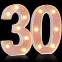 Treela 8.7'' Birthday Decorative LED Light up Numbers, Glitter Marquee Number Sign for Night Birthday Party Decorations Anniversary Bar LED Sign Backdrop Wall Table Centerpieces(30th,Rose Gold)