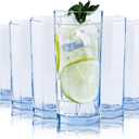 CREATIVELAND Geometric Shapes Glass Drinking Glasses Set of 6, Solid Color Water Glasses for Juice, Beverages, Beer, Cocktail(blue, 9.46oz)