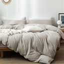 MooMee Bedding Duvet Cover Set 100% Washed Cotton Linen Like Textured Breathable Durable Soft Comfy (Heathered Cream Grey, Cal King 104"x98")