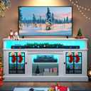 YITAHOME White TV Stand for 75 Inch TV, LED Modern Entertainment Center with Adjustable Shelves and Glass Doors, 32'' Tall Television Stands TV Media Console Table for Living Room, White