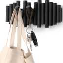 Umbra Picket Wall-Mounted Coat Rack Rail Hook with 5 Retractable Wood Pegs  Modern, Space-Saving Storage Organizer, Black