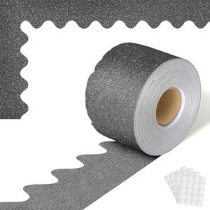 65.6 Feet Black Bulletin Board Borders,Glitter Scalloped Bulletin Board Paper with 80 Pieces Glue Points for Blackboard Classroom School Office Home Desk Poster Decoration, 3 Pack