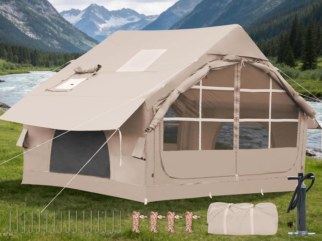 Inflatable Camping Tent, 4-6Person Glamping Inflatable Tents, Quick Setup Blow Up Tents with Pump, Waterproof Oxford Inflatable House for Camping, Air Glamping Hot Tents for Adult