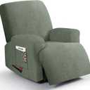 3 Pieces Stretch Recliner Chair Covers - Plush Fabric Slipcovers & Durable Furniture Protectors for Kids and Pets (1 Seater, Green)