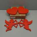 Yousoontic 4 Pcs Valentine's Day Heart and Cupid Table Decor Red Sign with Arrow Wood Decorations for Shelf Coffee Anniversary Table Home Wedding Gifts Supplies