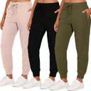 Real Essentials 3 Pack: Women's Ultra-Soft & Warm Fleece Joggers Sweatpants with Pocket, X-Small
