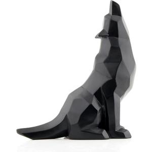 Black Wolf Howling Wolf Figurine Statue for Home Decor - 5.8 inches Tall
