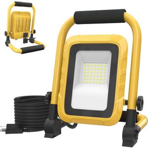 LHOTSE 5000LM LED Work Light, 30W Portable Flood Light with Socket, Outside Work Lights with Stand, Angel Adjustable Worklight for Workshop Garage,Construction Site, IP54 Waterproof