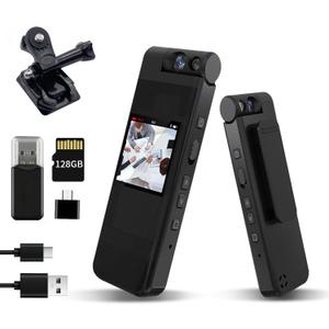 128GB Mini Body Camera with 180° Rotating Lens, 1080P HD Mini Body Cameras with Audio and Video Recording, Loop Record, 8 Hours Continuous Recording Camcorder for Security, Work, Travel