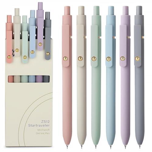 FIOVER Gel Pens, 6pcs 0.7mm Fine Point Black Ink, Smooth Writing Pens for Journaling, Nurse Aesthetic Cute Office School Supplies, Gifts for Women and Men (6Pcs Morandi-Black Ink)