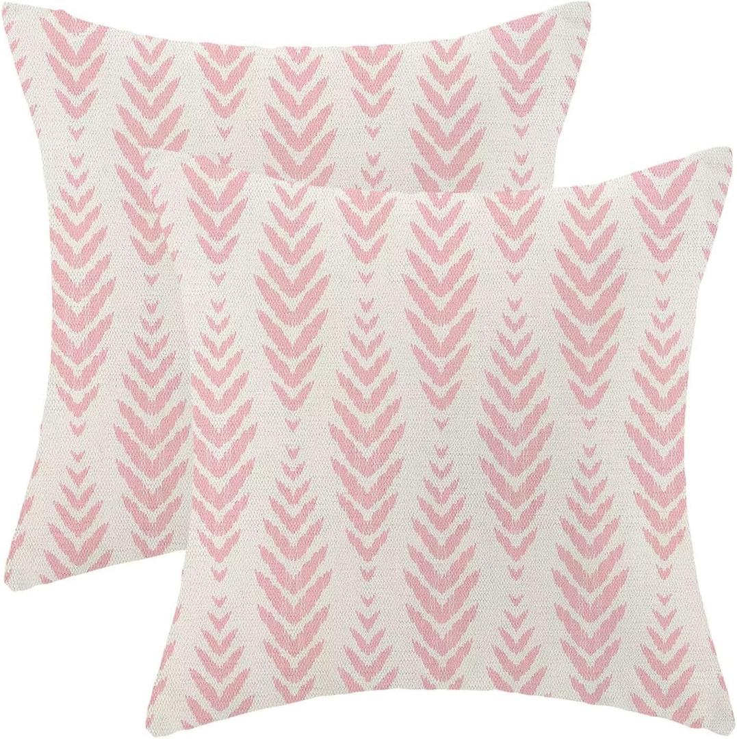 BETGINY Boho Pillow Covers 16 x 16 Inch Pack of 2, Pink Bohemian Ethnic Herringbone Pattern Decorative Throw Pillow Covers Vintage Linen Farmhouse Outdoor Pillowcase for Bedroom Home Sofa Decor