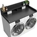2-Tier Washer Dryer Countertop with 2.75" H Edge Rails, 54" W x 27.55" D Laundry Countertop for Folding Clothes, Washer and Dryer Topper with Non-Slip Pad (Black)