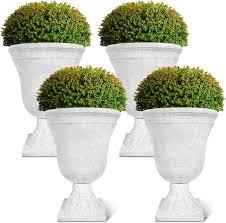 Dandat 4 Pack Large Outdoor Urn Planter 22 inch Tall Plastic Planter for Front Proch Classic Vase Decorative Garden Pot for Indoor Outdoor Door Patio Deck Decor (Black)