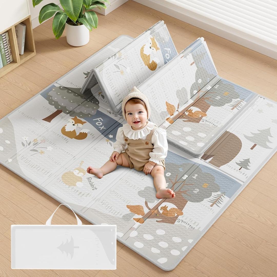 Fodoss Baby Play Mat, 47x47inch Play Mat, 0.4 in Thick Waterproof Playmat for Babies, Foldable Play Mat for Small Baby Playpen, Small Spaces (Gray)