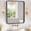 Sweetcrispy Bathroom Mirror 32x28 Inch, Vanity Mirror for Wall | Metal Framed Rounded Rectangle, Over Sink, Farmhouse, Restroom, Anti-Rust, Horizontal or Vertical Hanging, Black