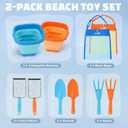 Dreamon Beach Toys, 2 Packs Travel Sand Toys for Kids Ages 4-8 | 10 PCS Sandcastle Building Kit with Collapsible Bucket, Mesh Bag, Sand Sifter, Shovel & Rake, Beach Essentials for Kids