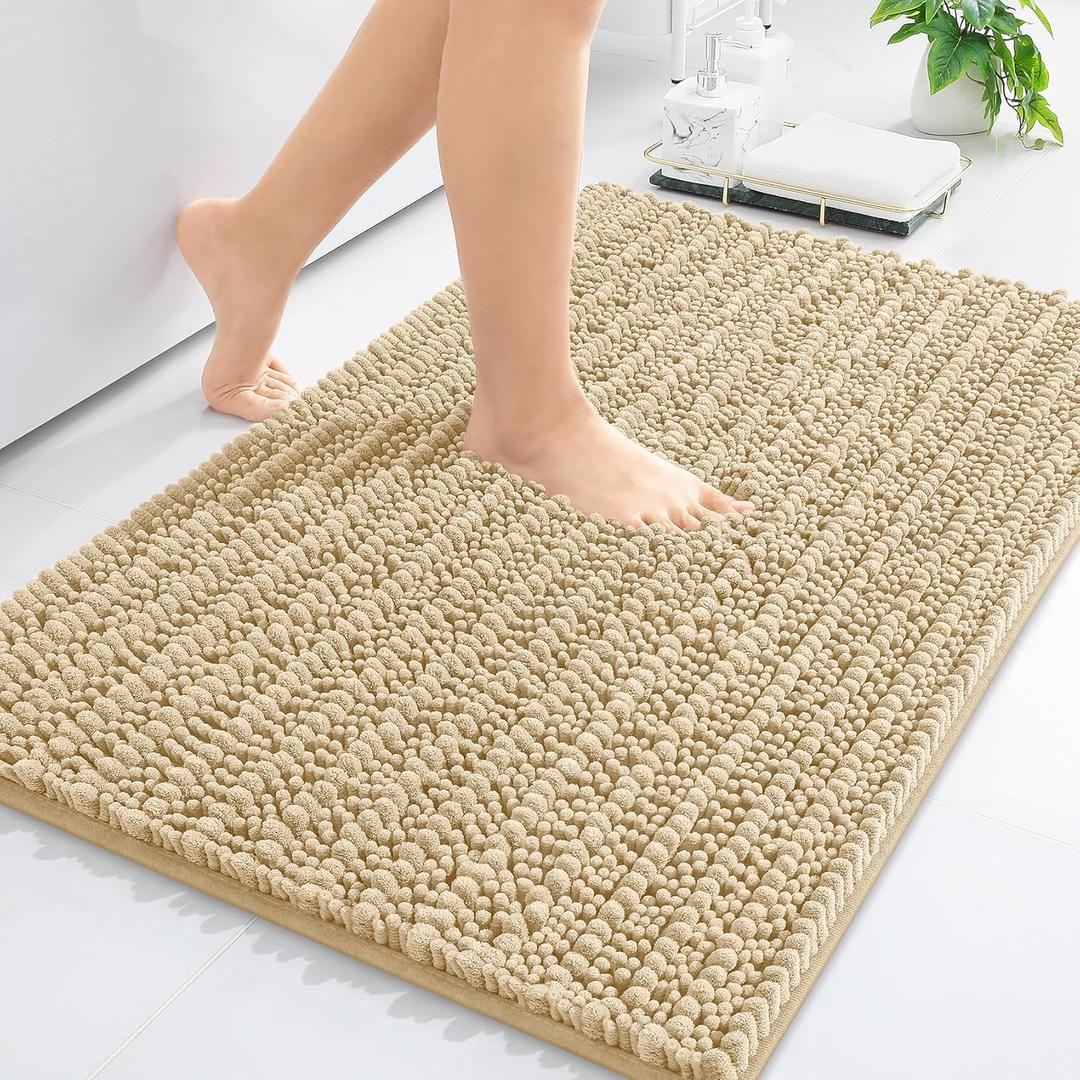 Arotive Luxury Chenille Bathroom Rug Mat, Extra Soft Thick Absorbent Shaggy Bath Rugs, Non-Slip Machine Wash Dry, Plush Bath Mats for Bathroom, Shower and Tub, 30x20, Beige