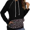 Barlver Women's Casual Hoodies Long Sleeve Sweatshirts Cowl Neck Drawstring Hooded Pullover Top with Pockets (X-Large, B-leopard)