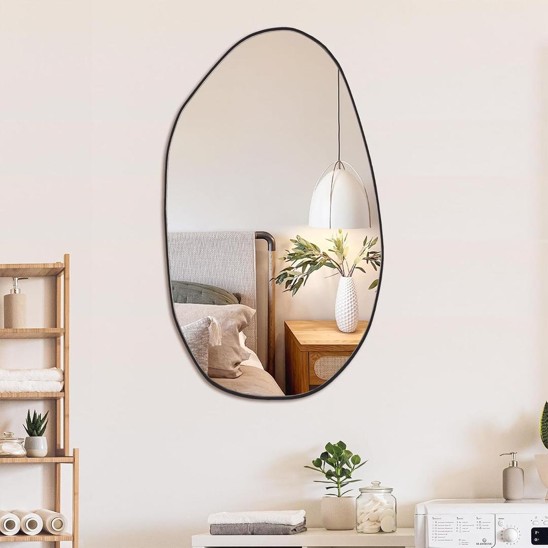BOMINICA Irregular Wall Mirror Asymmetrical Mirror for Bathroom Living Room Entryway Bedroom, 19.5" x 33.5" (Black)