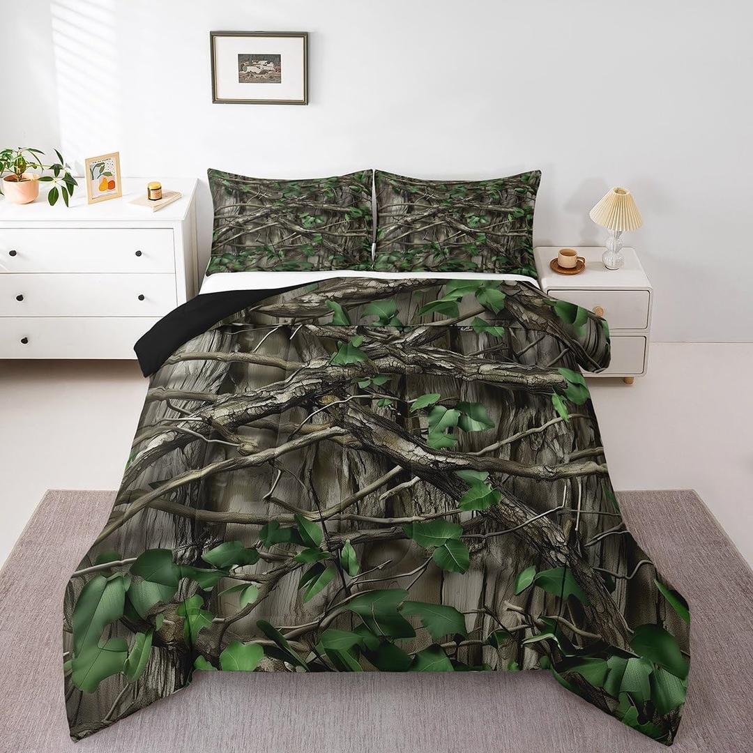 Juego de ropa de cama rstica de granja, juegos de edredn de camuflaje verde para nios, adolescentes y hombres, decoracin de dormitorio, edredn de plumn doble, juego de edredn de camuflaje de