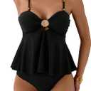 GORGLITTER Women's Tankini Swimsuits High Waisted Thong Bathing Suit Y2K Cute Cheeky Summer Beach Vacation Swim Wear (Black) M