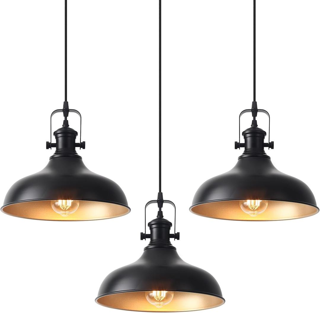 Black Pendant Lights Kitchen Island 3 Pack, 11.41" Kitchen Pendant Lighting, Farmhouse Pendant Light, Industrial Pendant Light, Island Lights for Kitchen Dining Room Bedroom