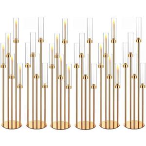 42.5in Gold Candelabra Centerpieces for Tables Candlestick Holders Decor Wedding Centerpiece Table Decorations 5 arm Candle Holder Set of 6 Acrylic lampshade Fit 0.9" LED Candle