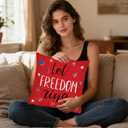 CRASHOT 4th of July Pillow Covers 18x18 Inch, 4 Pcs Patriotic Black Cat Decorative Pillowcases with American Flag Stars and Hearts, Independence Day Cushion Covers for Sofa