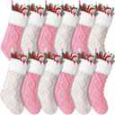 Hungdao 12 Pcs Christmas Pink White Stockings Mini Knitted for Xmas Tree 8.3 Inches Mini Christmas Socks Double Sided Fireplace Hanging Stockings for Family Xmas