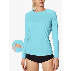 IUGA Rash Guard for Women UPF 50+ SPF UV Protection Long Sleeve Workout Tops with Pockets Dry Fit Hiking Swim Shirt, Size: M