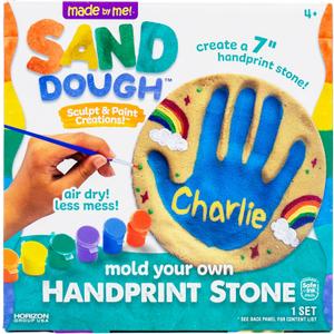Made By Me! Sand Dough Sculpt & Paint Creations! Mold Your Own Hand Print Stone, DIY 7-inch Handprint Stone Kit, Mess-Free Stepping Stones, Staycation Activity, Keepsake Gift for Kids Ages 4+