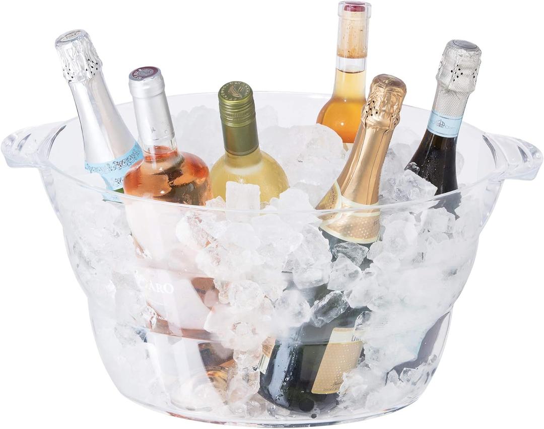 Oggi Acrylic Oval Party Tub - Clear Beverage Cooler w/Handles, Wine Cooler, Beer Chiller, Ideal Party Tubs for Drinks, Use Ice Tub for Indoor or Outdoor Bars, 18.5" x 11" (18.5-Inch by 11-Inch)
