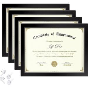 HappyHapi Certificate Frame 8.5x11, Degree Frame for Diplomas, Degree certificates, Photos, Diploma Frames for Tabletop and Wall Display, Black, 4 Pack