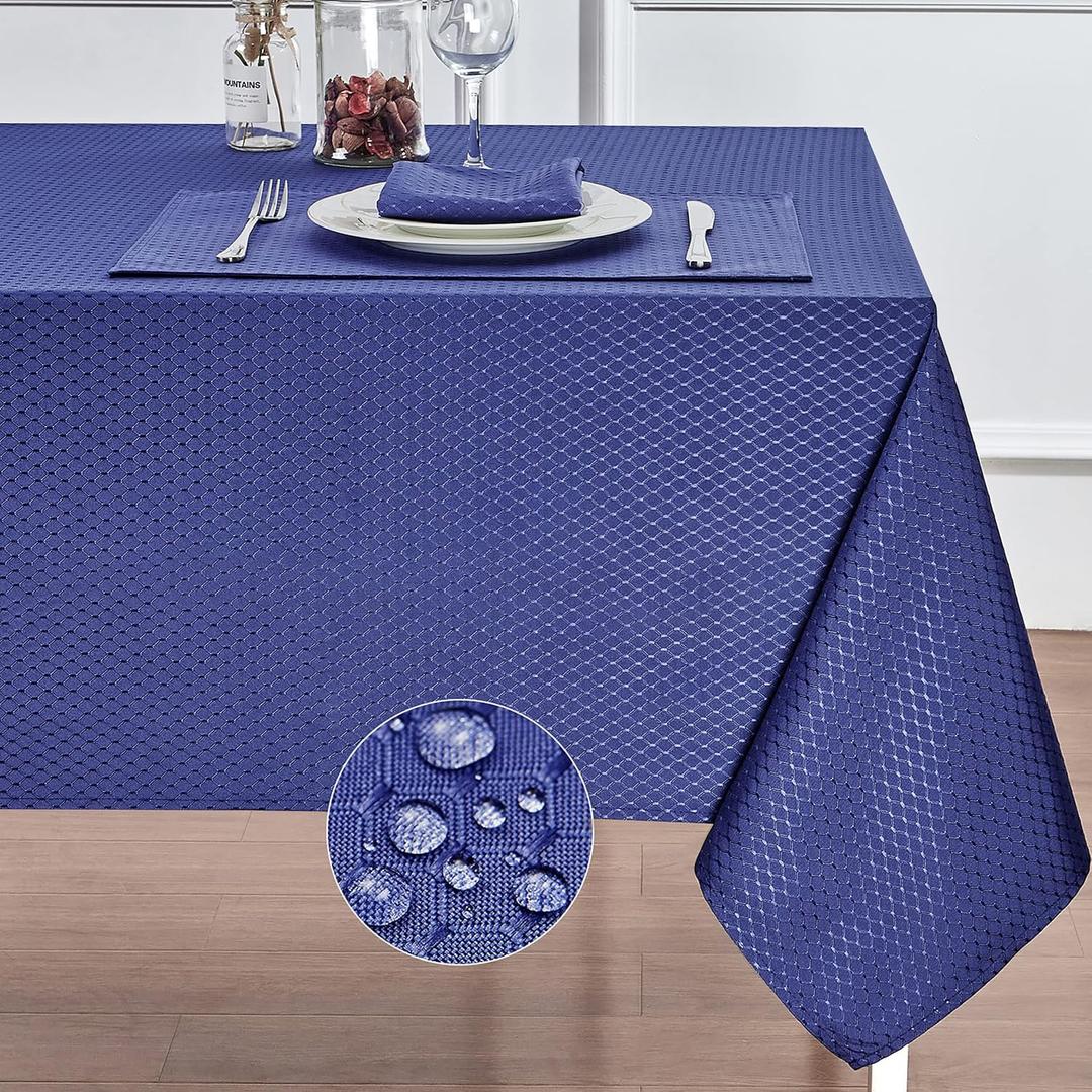 Navy Blue Jacquard 60x104 Inch Rectangle Polyester Tablecloth