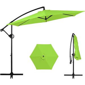 Shintenchi Patio Offset Umbrella with Easy Tilt Adjustment,Crank and Cross Base, Outdoor Cantilever Hanging Sunshade Canopy, Green
